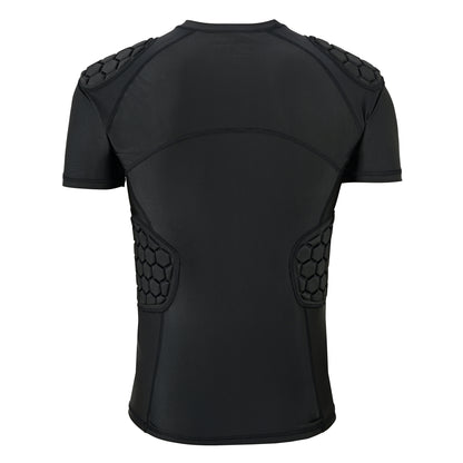 Adult Black Padded Compression Shirt for Football, Basketball, Lacrosse – Chest & Rib Protector for Combat Sports