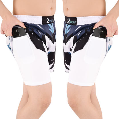 2Bold Men's Navy Blue Hybrid Training Shorts – 2-in-1 MMA, BJJ, Running, Gym, Yoga, Sports Shorts with Phone Pocket