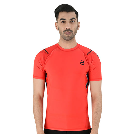 2BOLD Men’s Orange Half sleeve  BJJ Rash Guard – Compression Shirt for MMA, No-Gi, Jiu-Jitsu