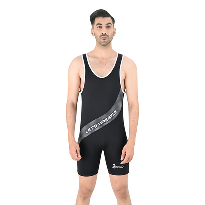 2Bold Black Wrestling Mens Singlet – BJJ, MMA, No-Gi, Grappling Compression Suit