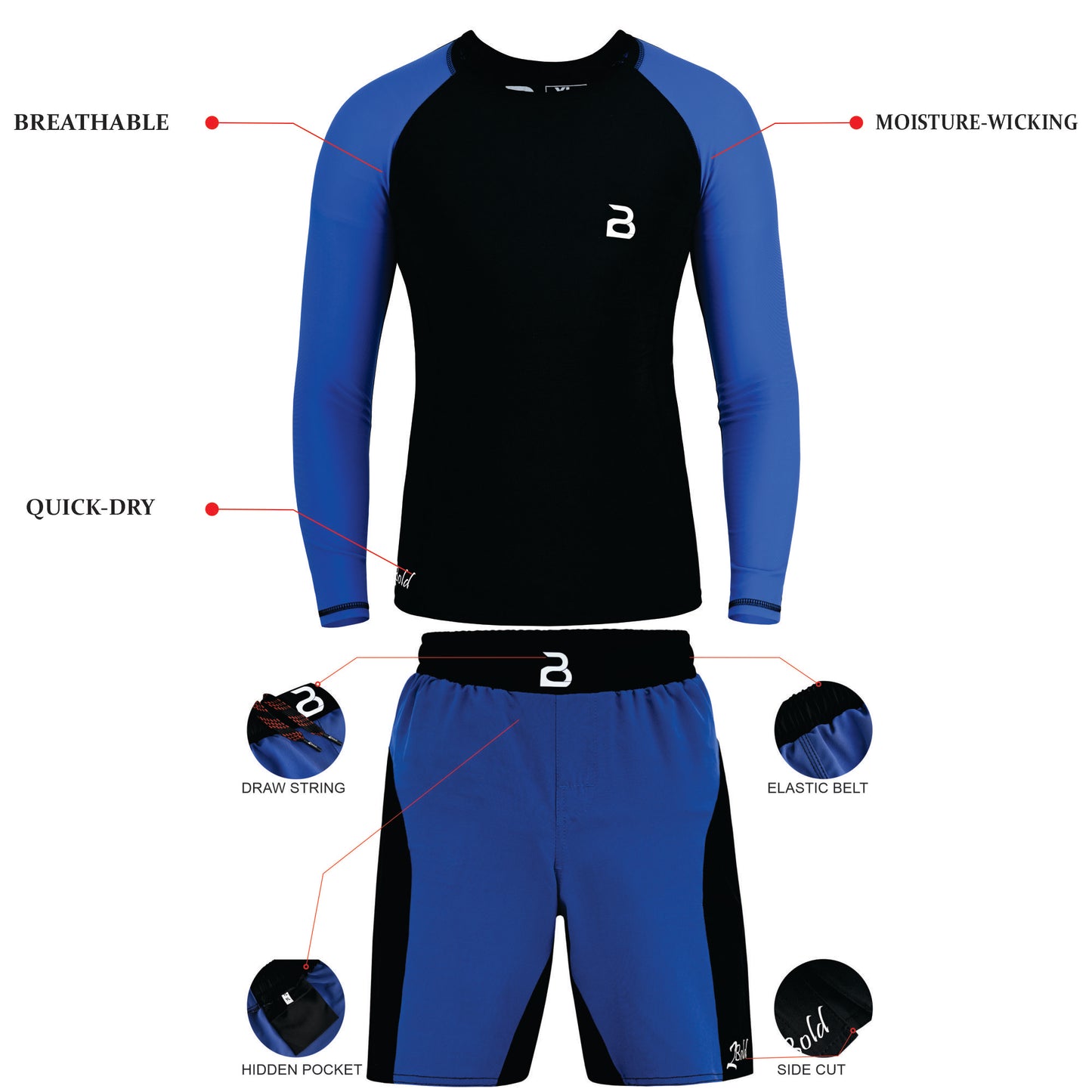 Kids BJJ Black-Blue Rash Guard and MMA Shorts Set – Youth No-Gi Jiu Jitsu, Grappling, Training Gear