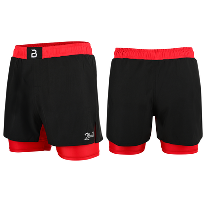 2BOLD Youth Red Black Hybrid Athletic Shorts | Compression Lined Boys Sports Shorts