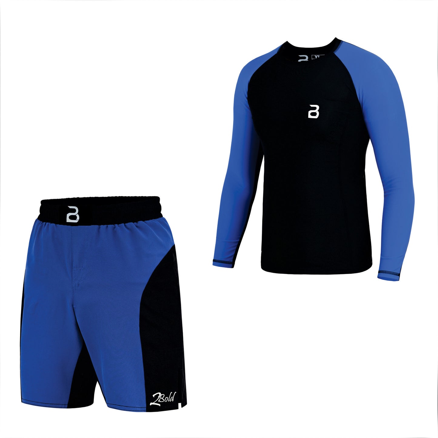 Kids BJJ Black-Blue Rash Guard and MMA Shorts Set – Youth No-Gi Jiu Jitsu, Grappling, Training Gear