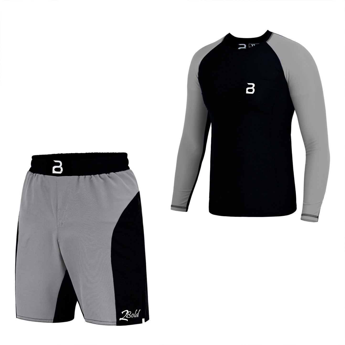 Kids BJJ Black-Grey Rash Guard and MMA Shorts Set
