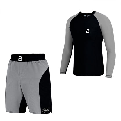 Kids BJJ Black-Grey Rash Guard and MMA Shorts Set