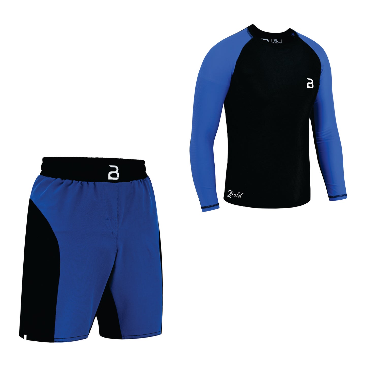 Kids BJJ Black-Blue Rash Guard and MMA Shorts Set – Youth No-Gi Jiu Jitsu, Grappling, Training Gear