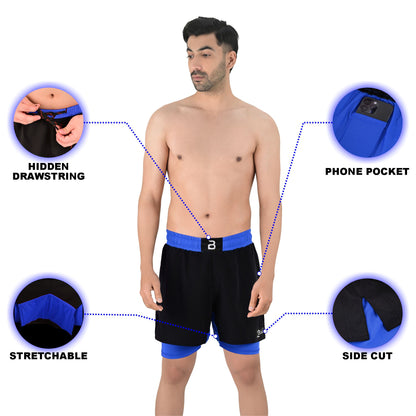 2BOLD Men’s Blue Compression Lined Workout Shorts – MMA, Gym, Running