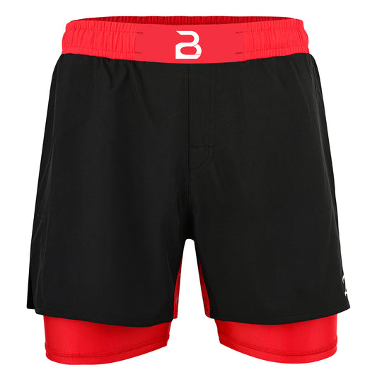 2BOLD Youth Red Black Hybrid Athletic Shorts | Compression Lined Boys Sports Shorts