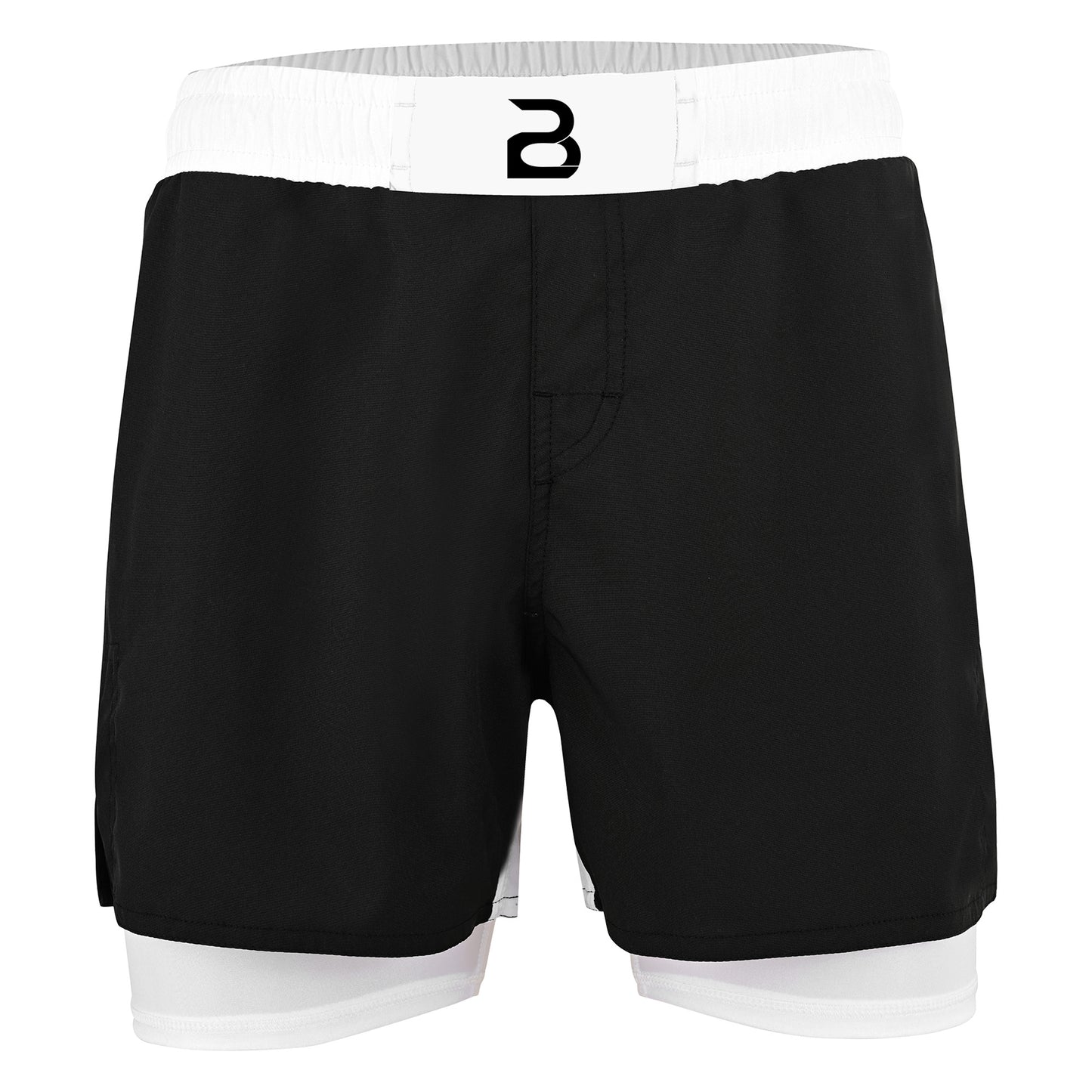 2BOLD Youth White Black Hybrid Athletic Shorts | Compression Lined Boys Sports Shorts