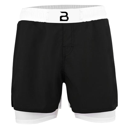2BOLD Youth White Black Hybrid Athletic Shorts | Compression Lined Boys Sports Shorts
