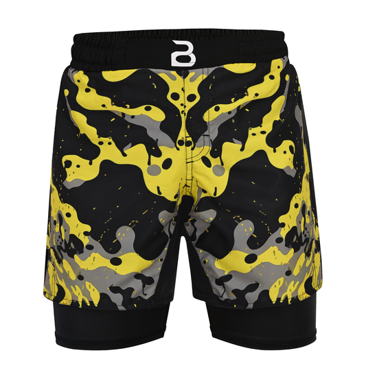 2BOLD Kids Yellow-Black 2-in-1 Hybrid Shorts – Bold Style, Superior Comfort & Pro-Level Performance