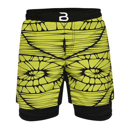 2BOLD Kids Yellow-Spiral 2-in-1 Hybrid Shorts – Bold Style, Superior Comfort & Pro-Level Performance