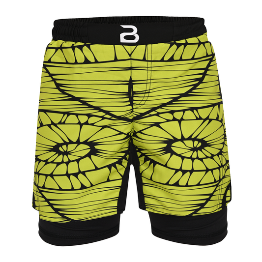 2BOLD Kids Yellow-Spiral 2-in-1 Hybrid Shorts – Bold Style, Superior Comfort & Pro-Level Performance