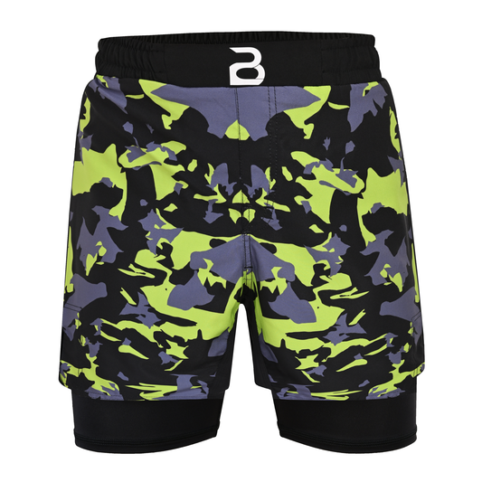 2BOLD Kids Green Camo 2-in-1 Hybrid Shorts – Built for Action, Designed for Champions