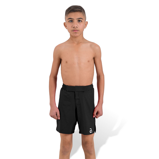 Youth MMA Black Grappling Shorts – Kids BJJ No-Gi Fight Shorts for Training & Competition