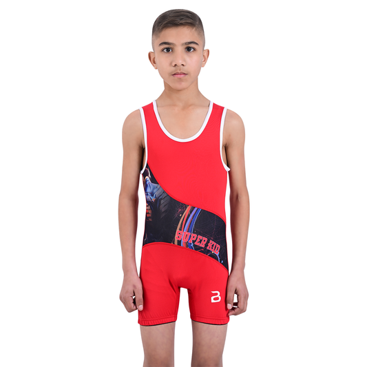 Youth Red Wrestling Singlet for Kids – BJJ, MMA, Grappling, No-Gi Compression Suit
