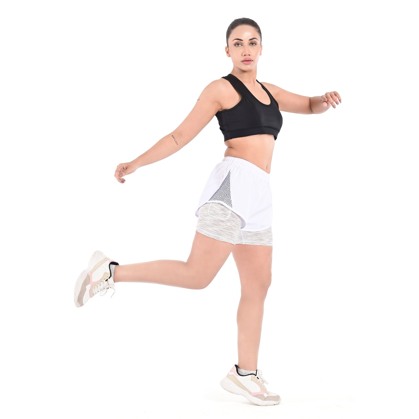 2Bold White Women’s 2-in-1 Running & MMA Training Shorts – Compression Liner With Phone Pockets