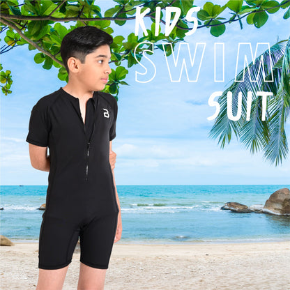 2Bold Black Kids Swim Suit with Zipper – Quick-Dry UV Swim Shirt for Boys & Girls