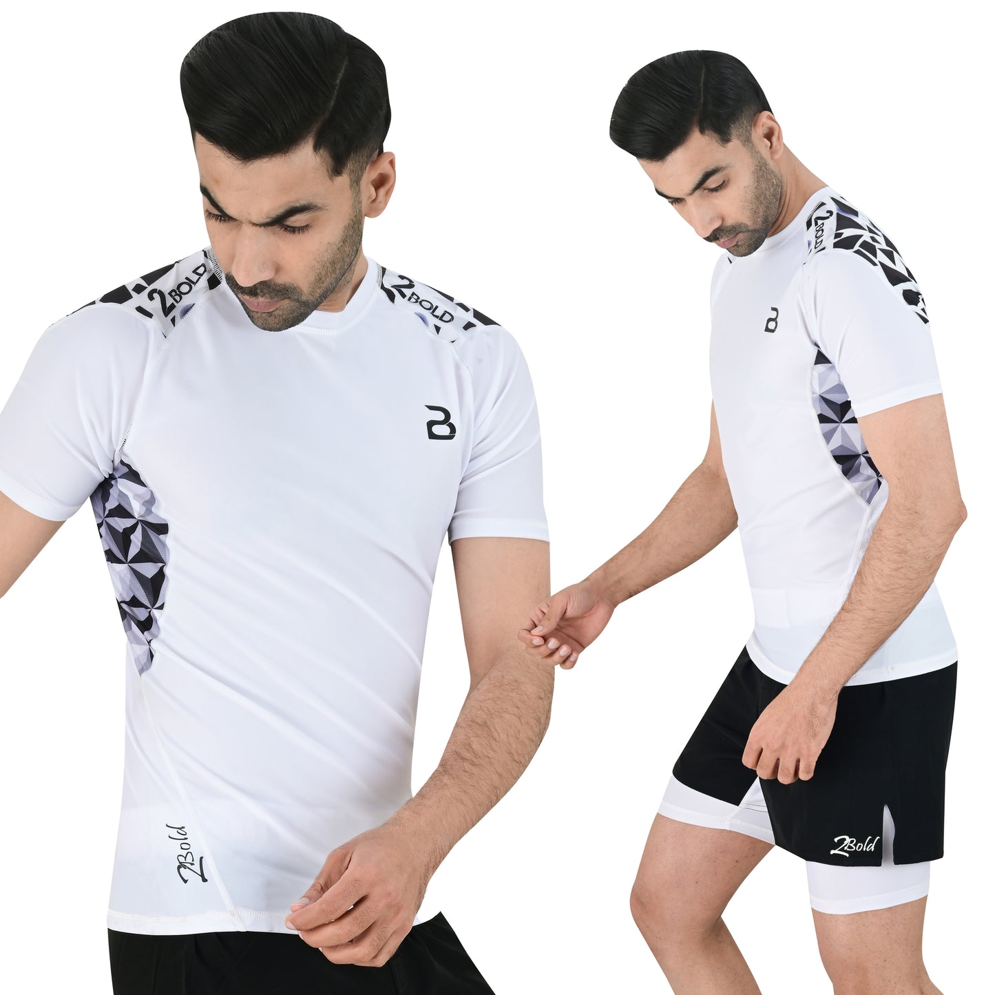2BOLD Men’s White BJJ Short Sleeve Spandex Rash Guard | Swim & Training Shirt