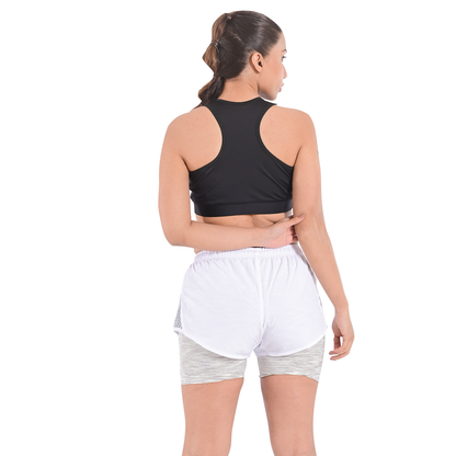 2Bold White Women’s 2-in-1 Running & MMA Training Shorts – Compression Liner With Phone Pockets