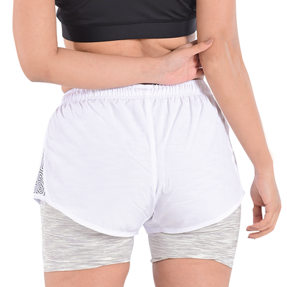 2Bold White Women’s 2-in-1 Running & MMA Training Shorts – Compression Liner With Phone Pockets