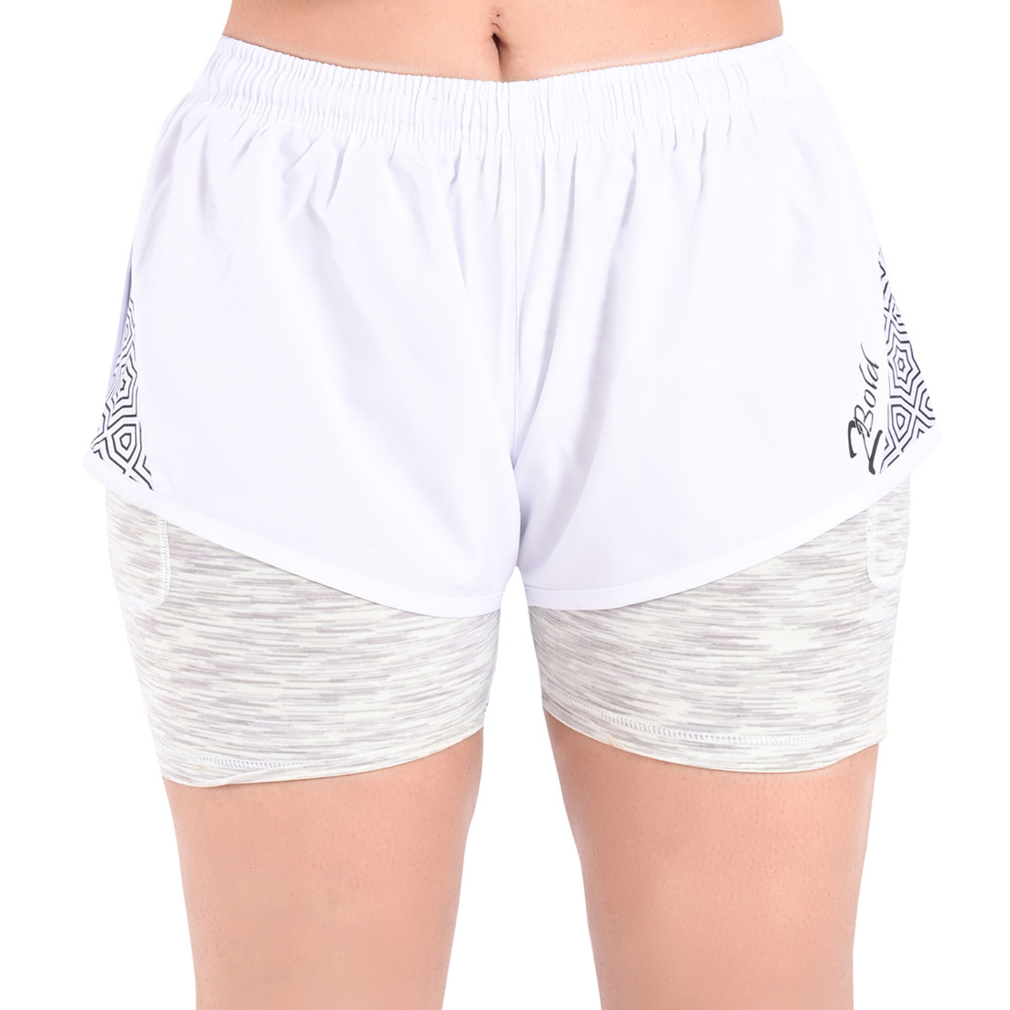 2Bold White Women’s 2-in-1 Running & MMA Training Shorts – Compression Liner With Phone Pockets