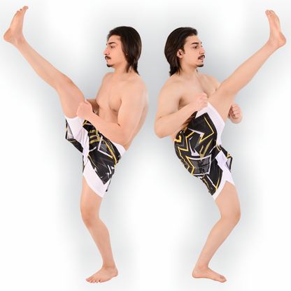 Men's Hybrid Yellow White Training Shorts – 2-in-1 MMA, BJJ, Running, Gym, Yoga, Sports Shorts with Phone Pocket