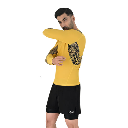 2Bold Men’s Yellow BJJ Rash Guard and MMA Shorts Set – Jiujitsu, Grappling, Kickboxing Training Gear