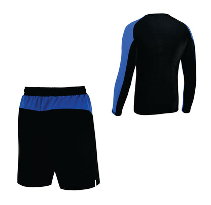 Kids BJJ Black-Blue Rash Guard and MMA Shorts Set – Youth No-Gi Jiu Jitsu, Grappling, Training Gear