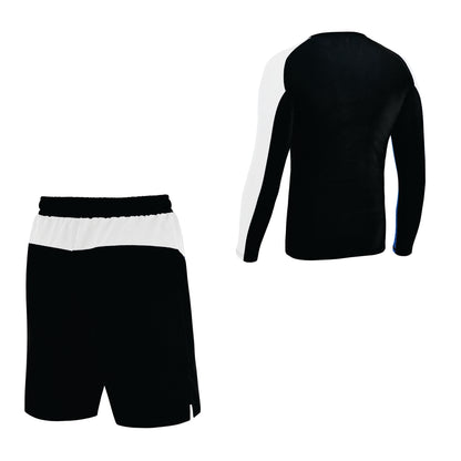2BOLD Black-White Compression Rash Guard Shirt for Kids, Jiu Jitsu No Gi MMA Shorts Wrestling Workout Gym Set