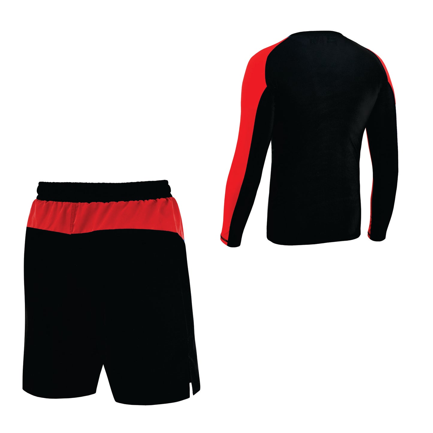 2BOLD Black-Red Compression Rash Guard Shirt for Kids, Jiu Jitsu No Gi MMA Shorts 2PC Quick Dry Wrestling Workout Gym Set