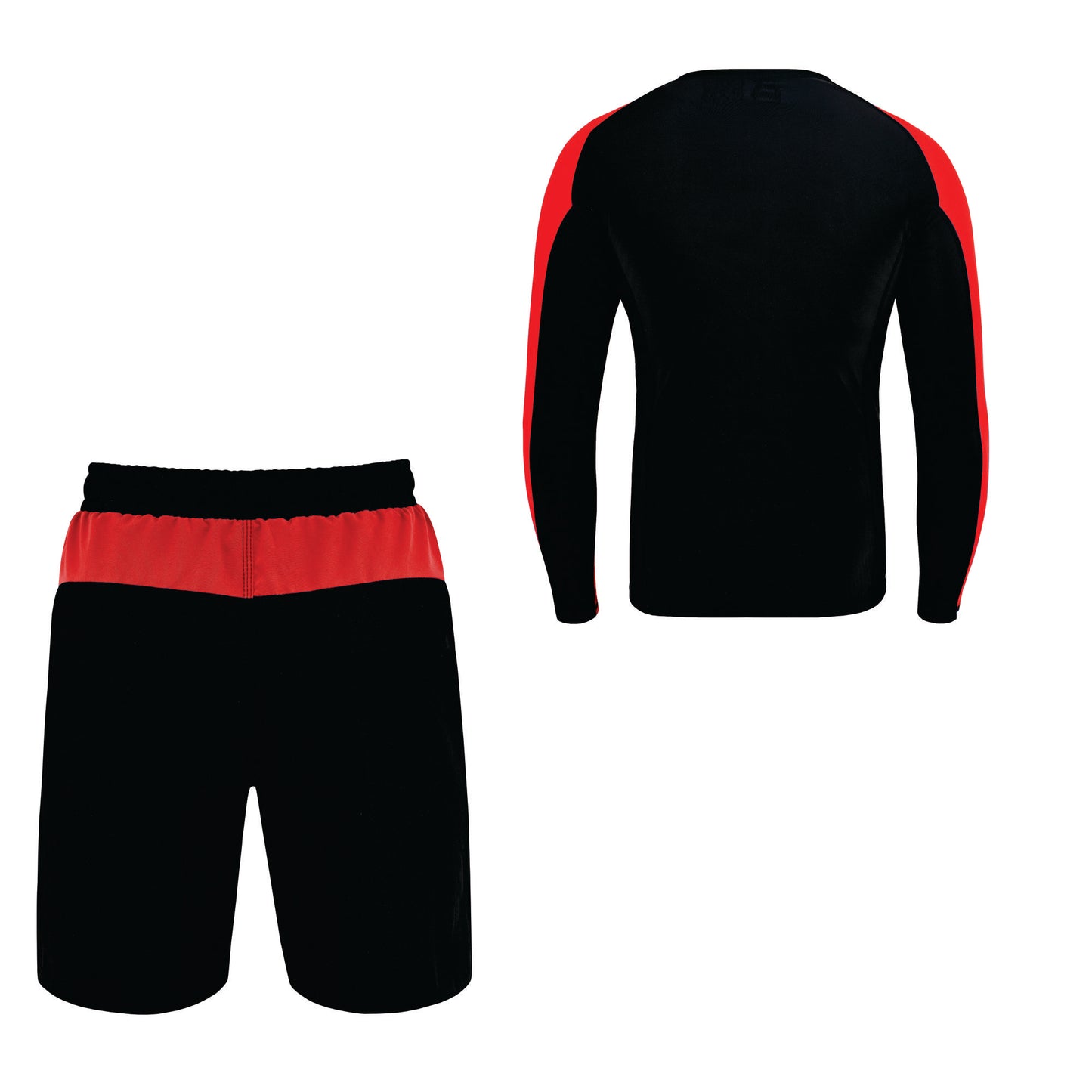 2BOLD Black-Red Compression Rash Guard Shirt for Kids, Jiu Jitsu No Gi MMA Shorts 2PC Quick Dry Wrestling Workout Gym Set