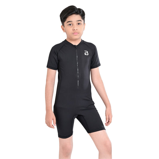 2Bold Black Kids Swim Suit with Zipper – Quick-Dry UV Swim Shirt for Boys & Girls