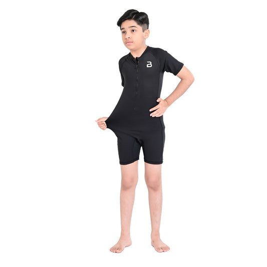 2Bold Black Kids Swim Suit with Zipper – Quick-Dry UV Swim Shirt for Boys & Girls