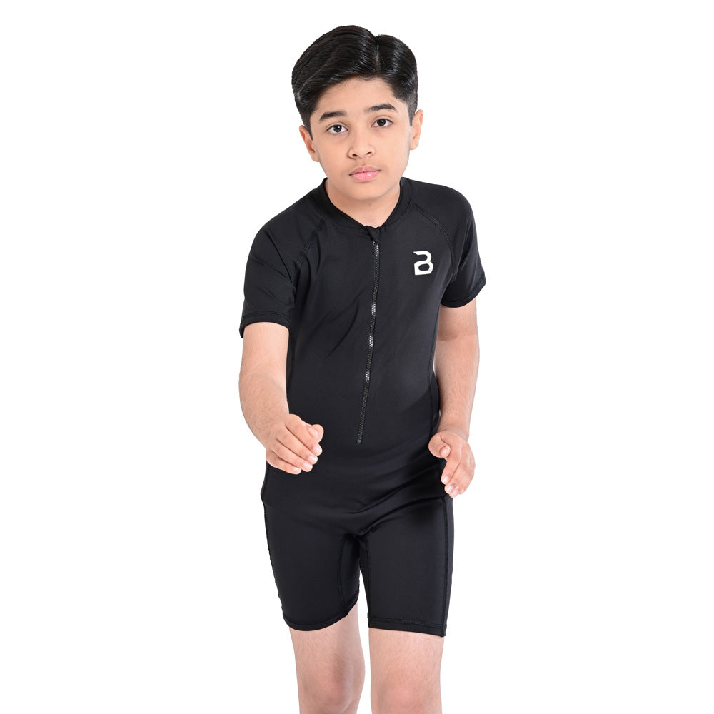 2Bold Black Kids Swim Suit with Zipper – Quick-Dry UV Swim Shirt for Boys & Girls