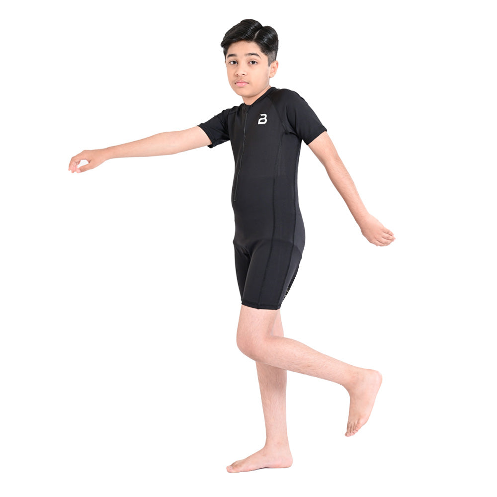 2Bold Black Kids Swim Suit with Zipper – Quick-Dry UV Swim Shirt for Boys & Girls