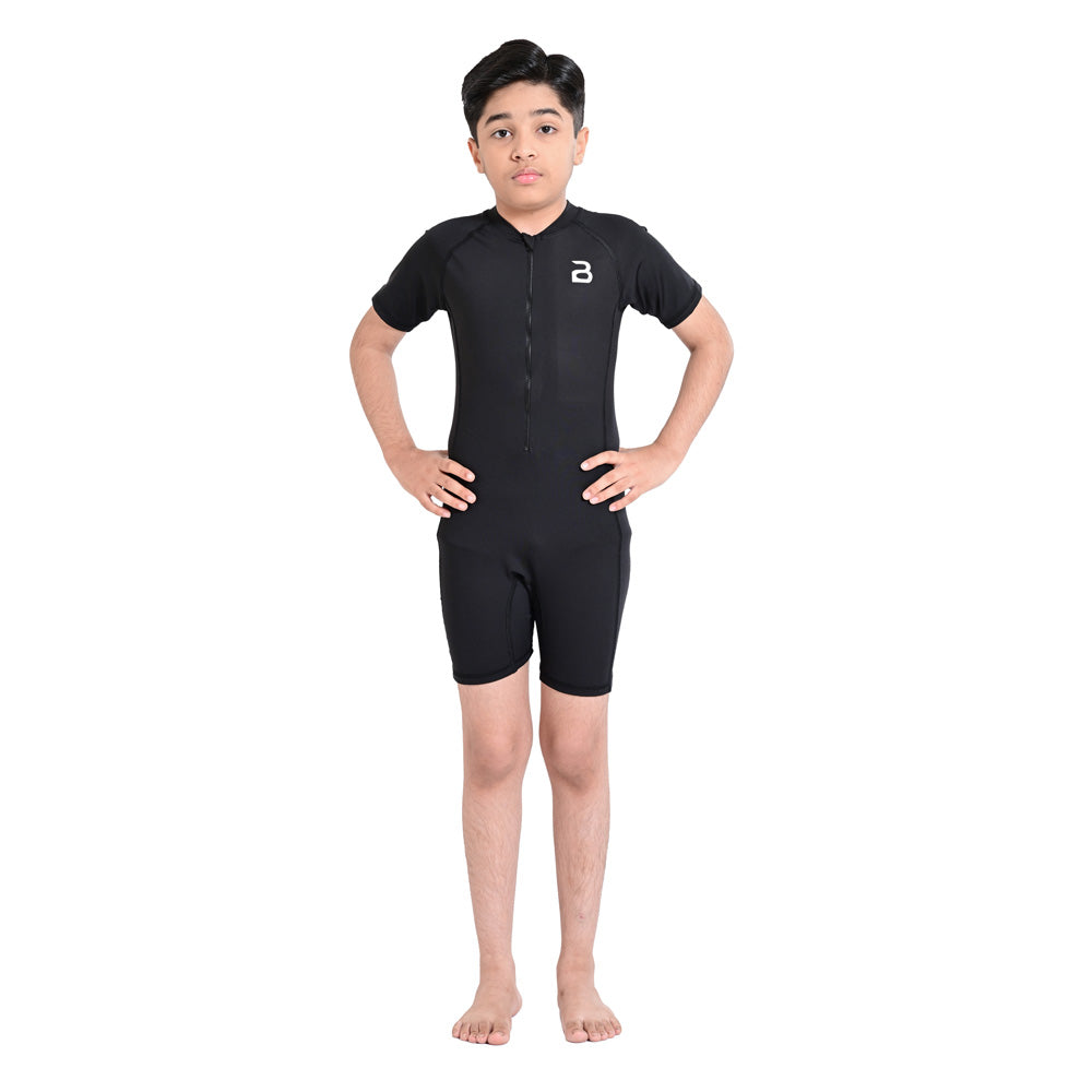 2Bold Black Kids Swim Suit with Zipper – Quick-Dry UV Swim Shirt for Boys & Girls