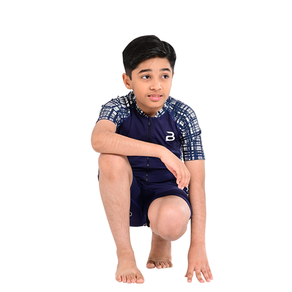 2Bold Blue Kids Swim Suit with Zipper – Quick-Dry UV Swim Shirt for Boys & Girls