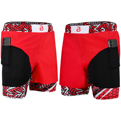 2BOLD Men’s Red Compression Lined Workout Shorts – MMA, Gym, Running