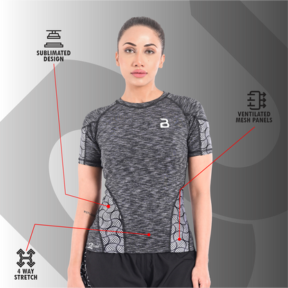 2Bold Grey Black Women’s Rash Guard –Long Sleeve Compression Shirt for MMA, BJJ, Yoga, Surf, Running & Gym Training Women Half sleeve Rash guard