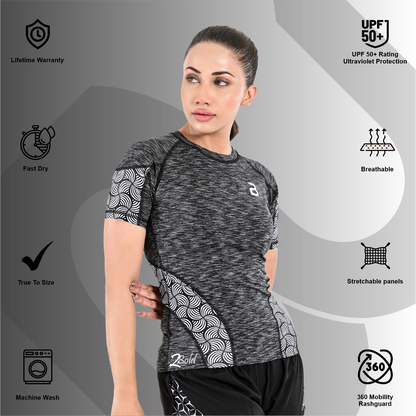 2Bold Grey Black Women’s Rash Guard –Long Sleeve Compression Shirt for MMA, BJJ, Yoga, Surf, Running & Gym Training Women Half sleeve Rash guard