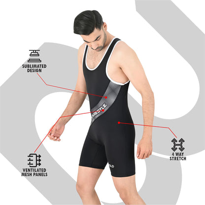 2Bold Black Wrestling Mens Singlet – BJJ, MMA, No-Gi, Grappling Compression Suit