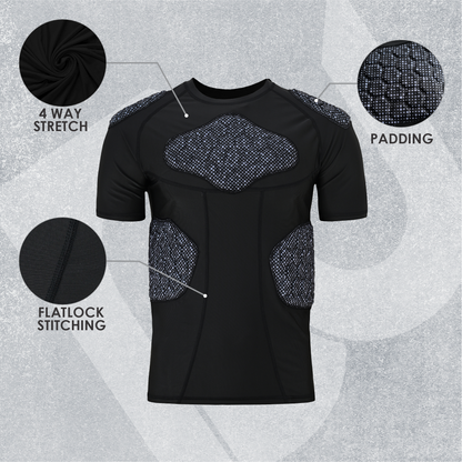 Adult Grey Black Combat Sports Padded Compression Shirt for Football, Basketball, Lacrosse – Chest & Rib Protector for Combat Sports