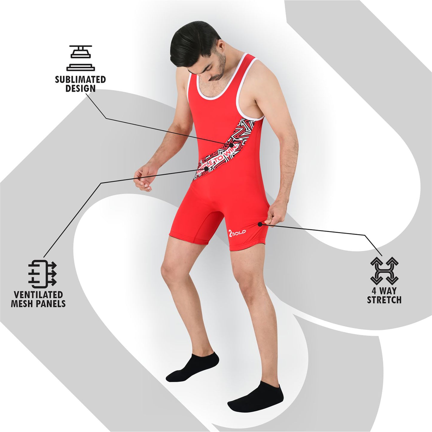 2Bold Red Wrestling Singlet for Men – BJJ, MMA, No-Gi, Grappling Compression Suit