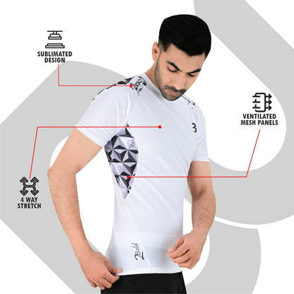 2BOLD Men’s White BJJ Short Sleeve Spandex Rash Guard | Swim & Training Shirt