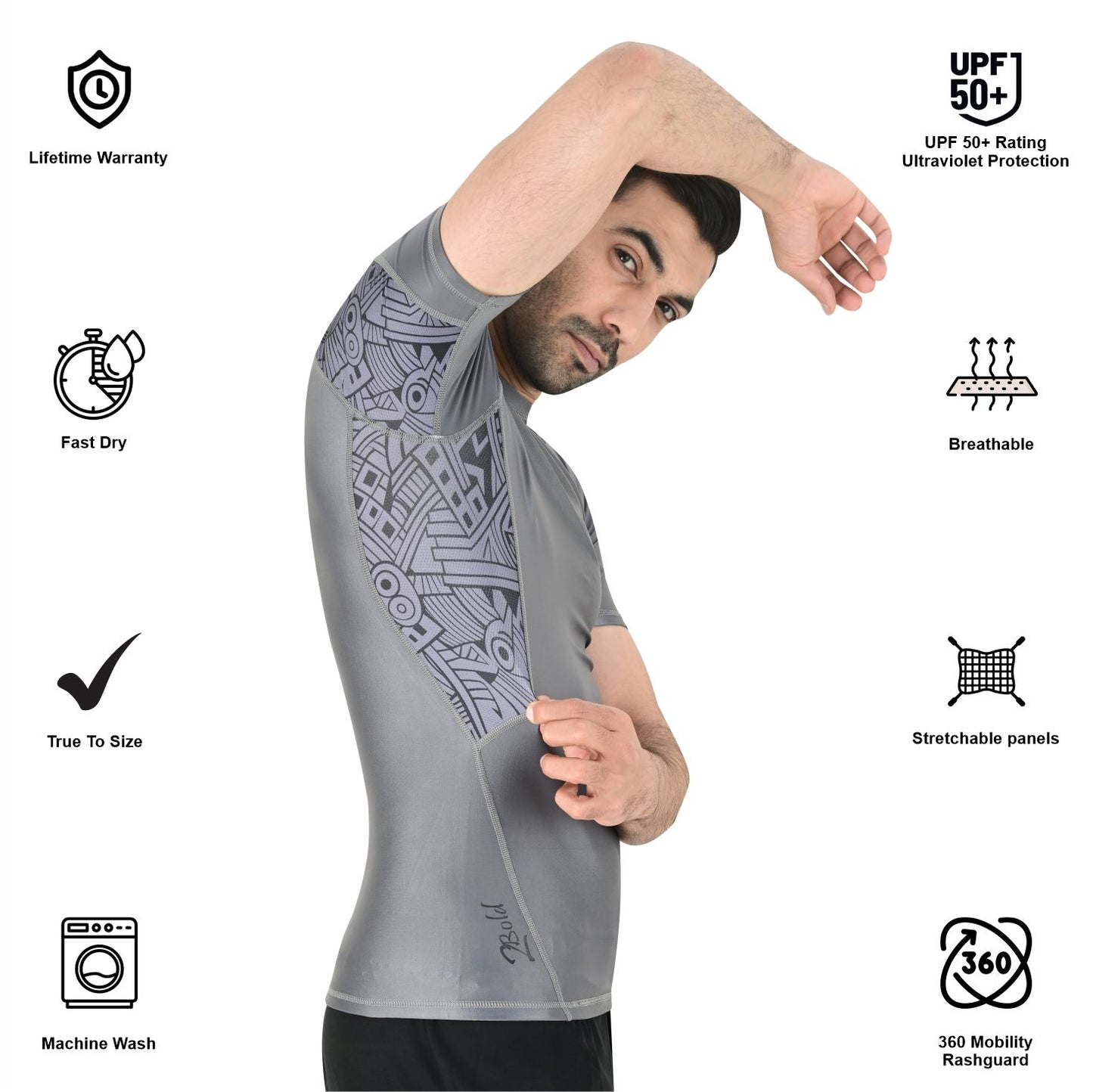 2BOLD Men’s Grey No-Gi Jiu Jitsu Rash Guard | BJJ & MMA Performance Top