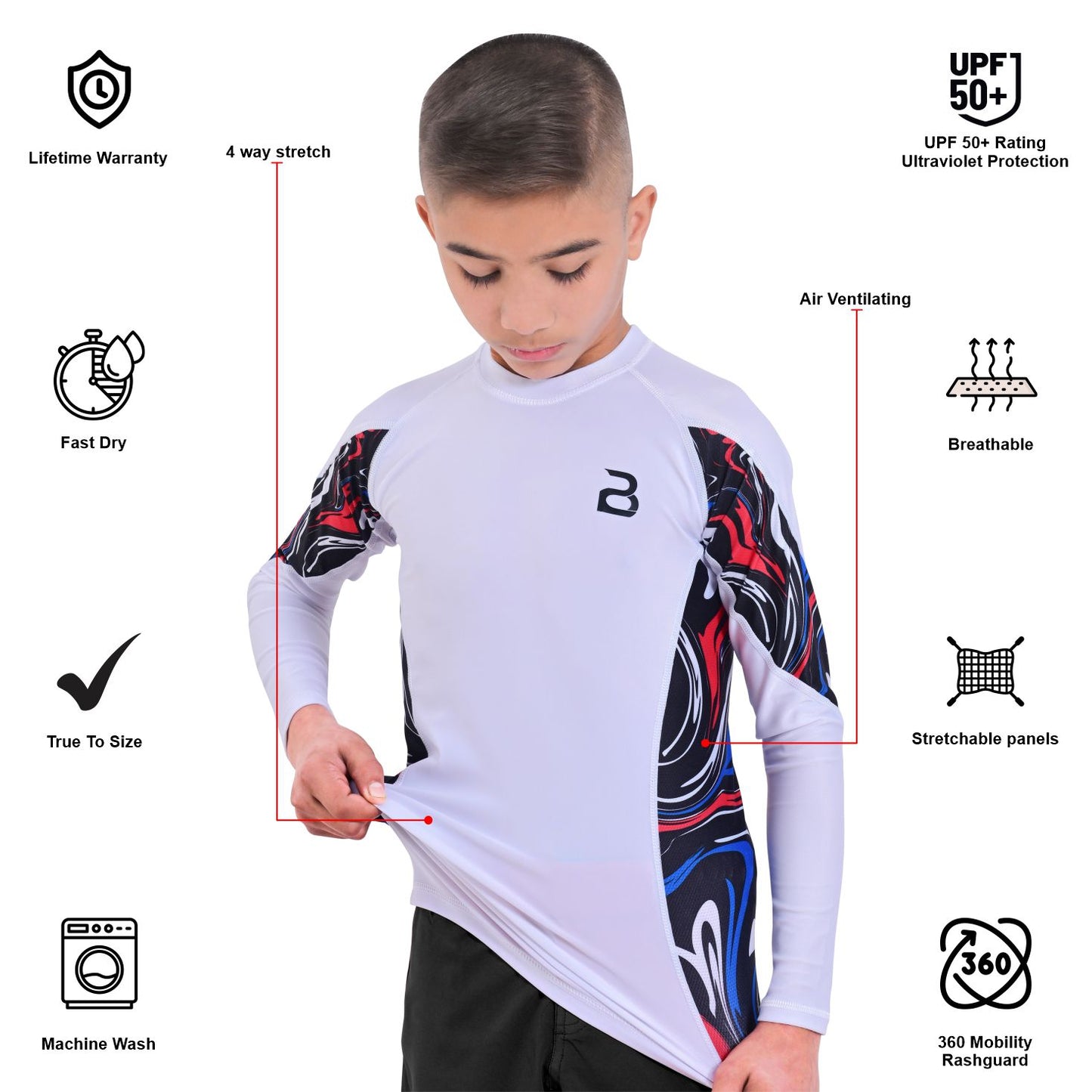 2Bold White Kids BJJ Rash Guard - Youth No-Gi MMA Grappling Compression Shirt