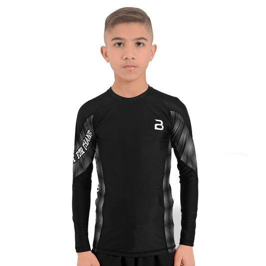 2Bold Black Kids BJJ Rash Guard - Youth No-Gi MMA Grappling Compression Shirt