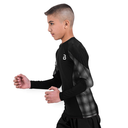 2Bold Black Kids BJJ Rash Guard - Youth No-Gi MMA Grappling Compression Shirt