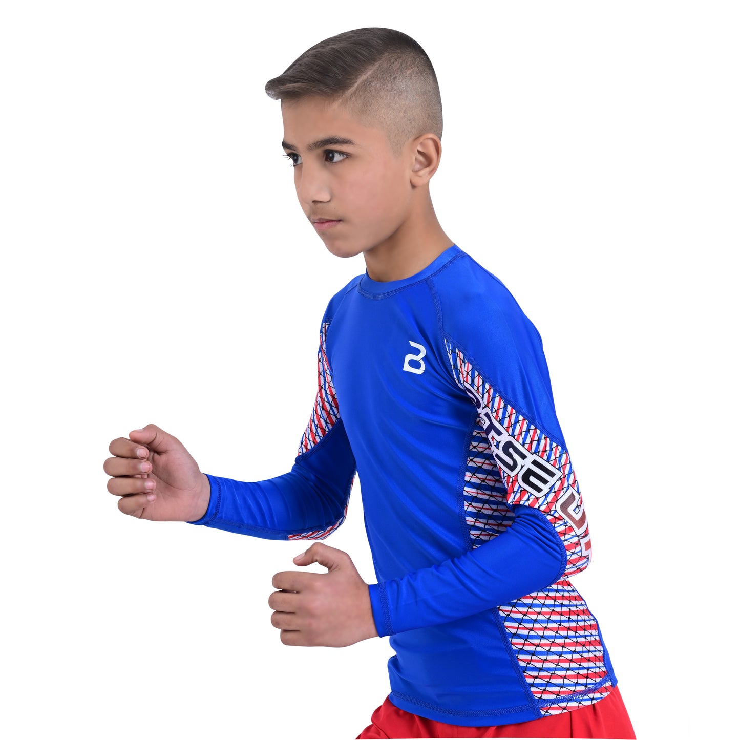 2Bold Blue Kids BJJ Rash Guard - Youth No-Gi MMA Grappling Compression Shirt